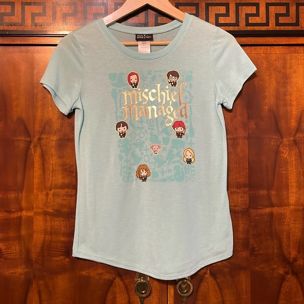 Harry Potter girls short sleeve tee junior size L/XL good condition light blue - Picture 3 of 12